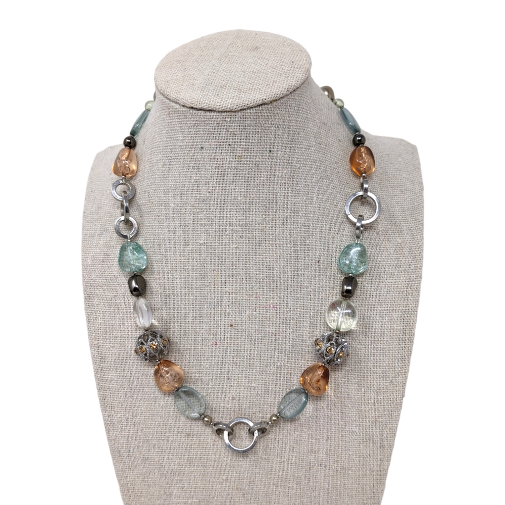 Napier Silver Tone Beaded Necklace Blue Green Brown